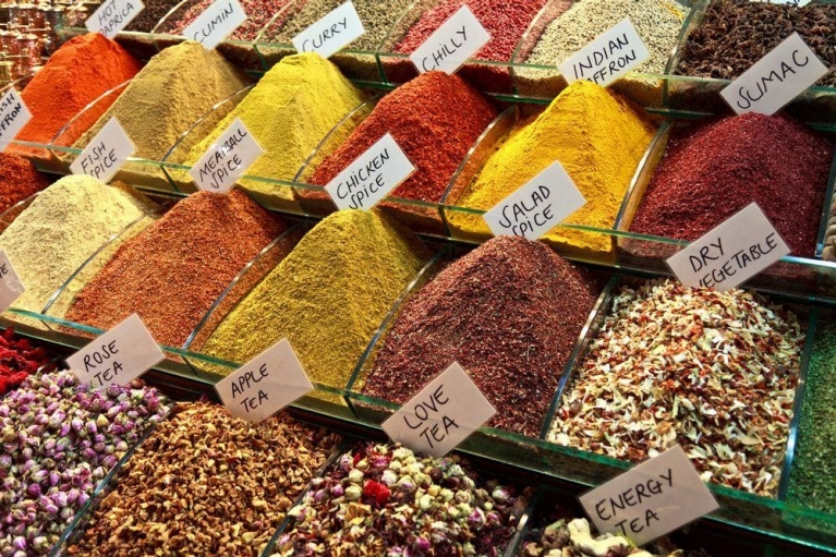 Spices and tea on display at the Spice Bazaar
